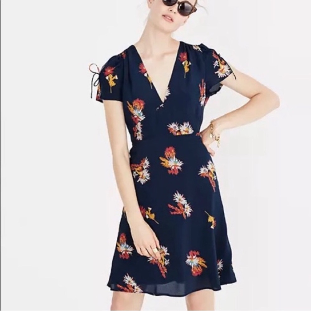 Madewell Silk Navy Poppy Dress